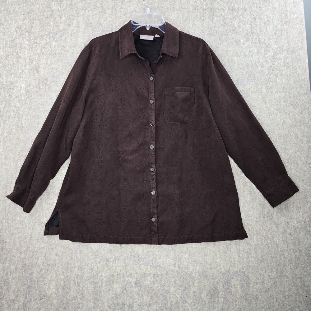 Croft & Barrow Womans Button-Up Brown Long-Sleeve Shirt 1X Polyester Relaxed Fit - Picture 1 of 8